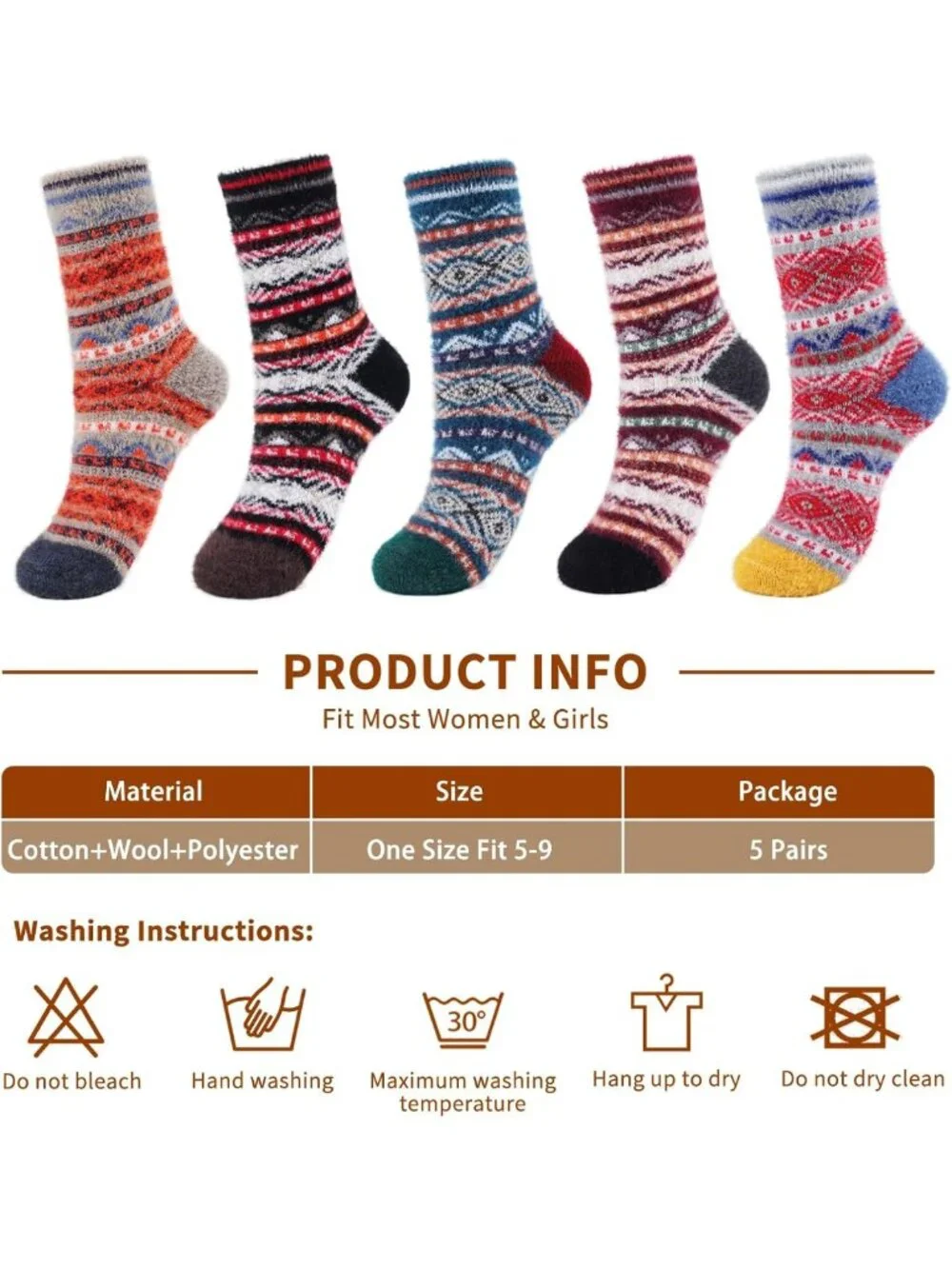 Cozy Warm Fuzzy Winter Socks - 5 Pairs Comfy Gift Set for Women, Perfect for